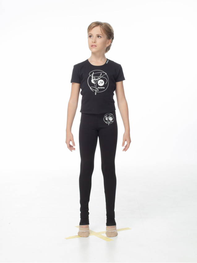 DANCEME Children's T-shirt F74KR-7 with a pattern Ribbon, cotton, black