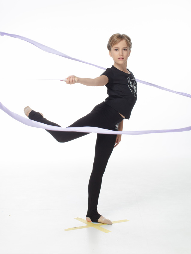 DANCEME Children's T-shirt F74KR-7 with a pattern Ribbon, cotton, black