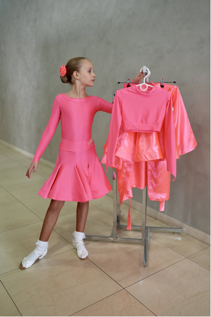 Dance clothing set GR1001# for a girl, coral, lycra, satin