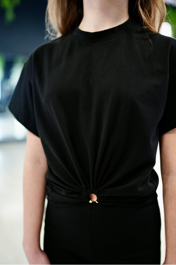 Crop top TP954 for a girl, black, cotton