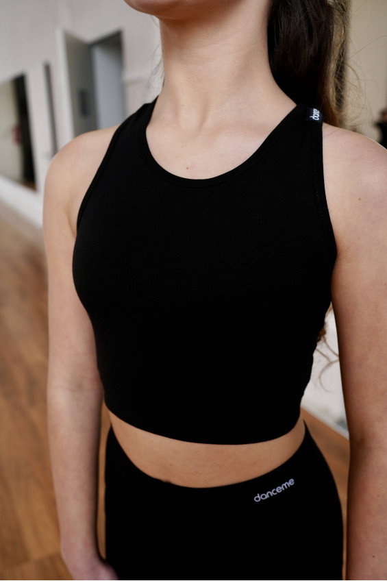 Crop top TP605 for a girl, black, cotton