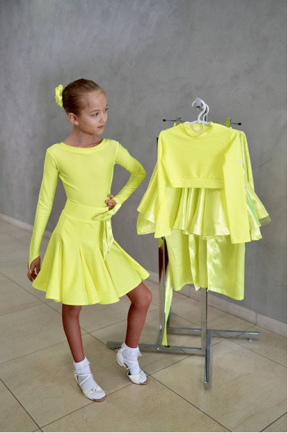Dance clothing set GR1002# for a girl, lemon, lycra, satin