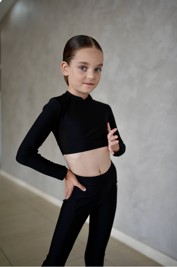 Crop top TP824 for a girl, black, matte lycra