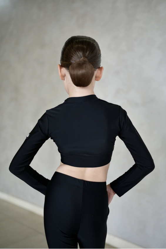 Crop top TP824 for a girl, black, matte lycra