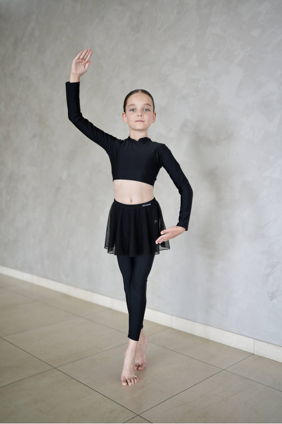 Crop top TP824 for a girl, black, matte lycra
