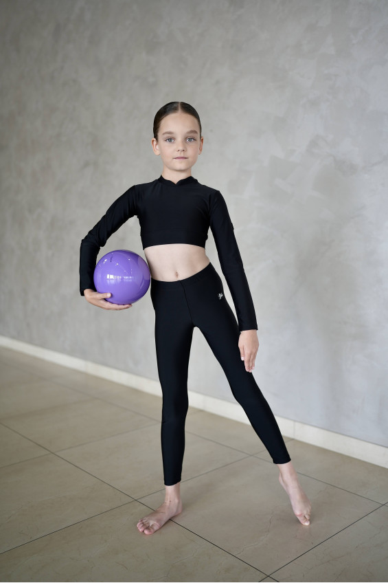 Crop top TP824 for a girl, black, matte lycra