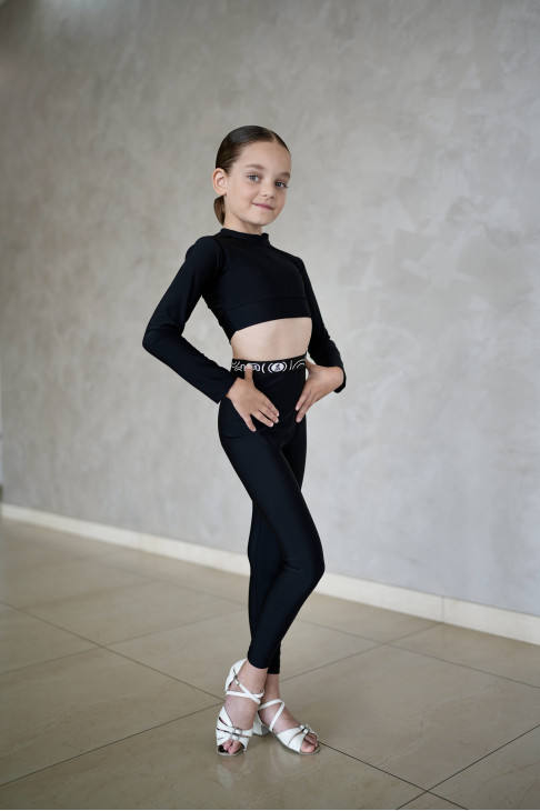 Footless leggings L61-12 for a girl, black, matte lycra