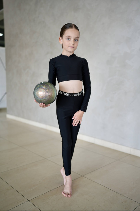 Crop top TP824 for a girl, black, matte lycra
