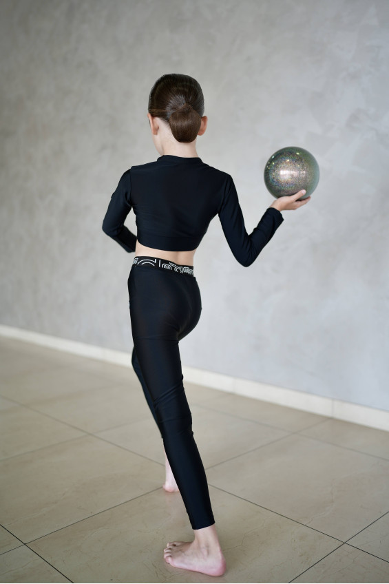 Crop top TP824 for a girl, black, matte lycra