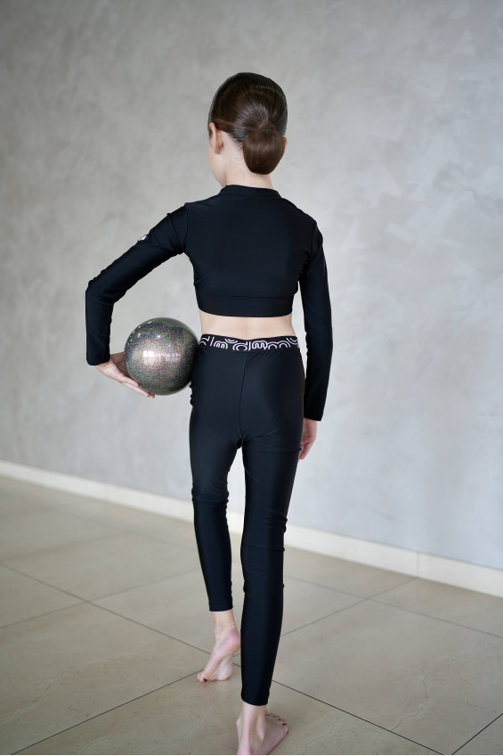 Footless leggings L61-12 for a girl, black, matte lycra