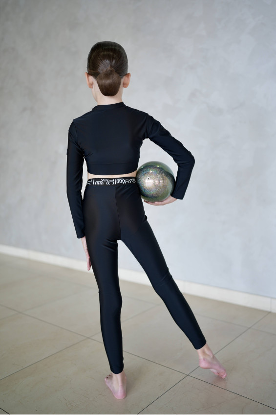 Footless leggings L61-12 for a girl, black, matte lycra