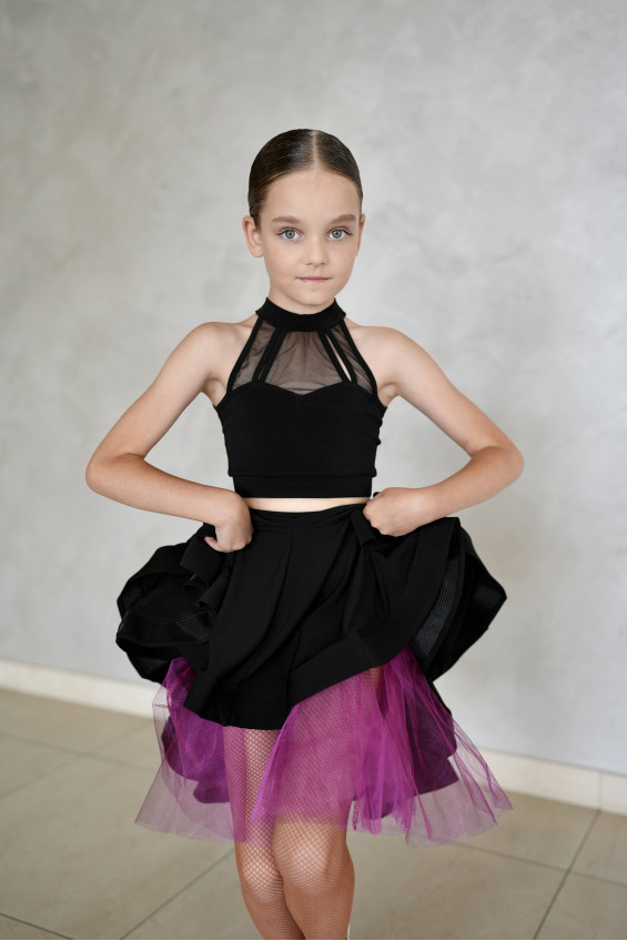 Спідниця UL372-9-14# для дівчинки, чорний/фуксія, масло