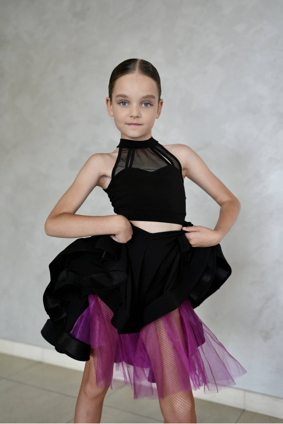 Спідниця UL372-9-14# для дівчинки, чорний/фуксія, масло