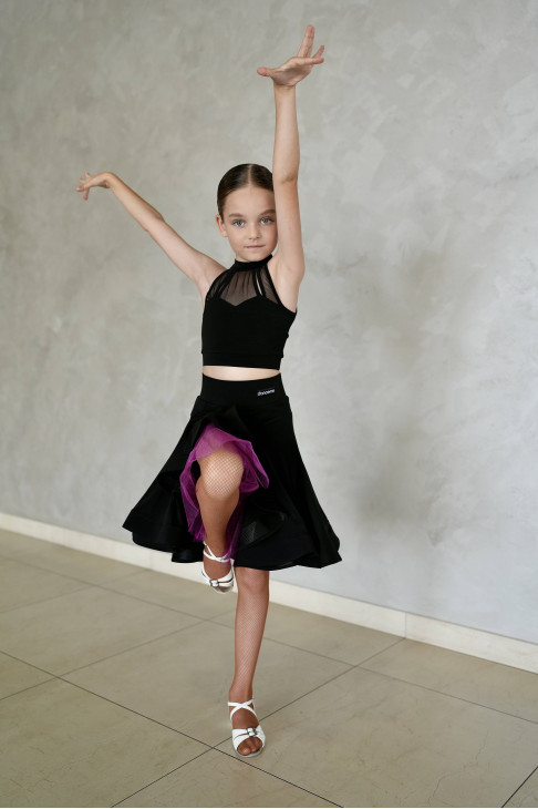 Skirt UL372-9-14# for a girl, black/fuchsia, crepe