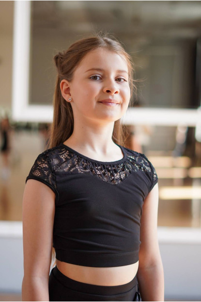 Топ TP922-11 для девочки, черный, масло, гипюр