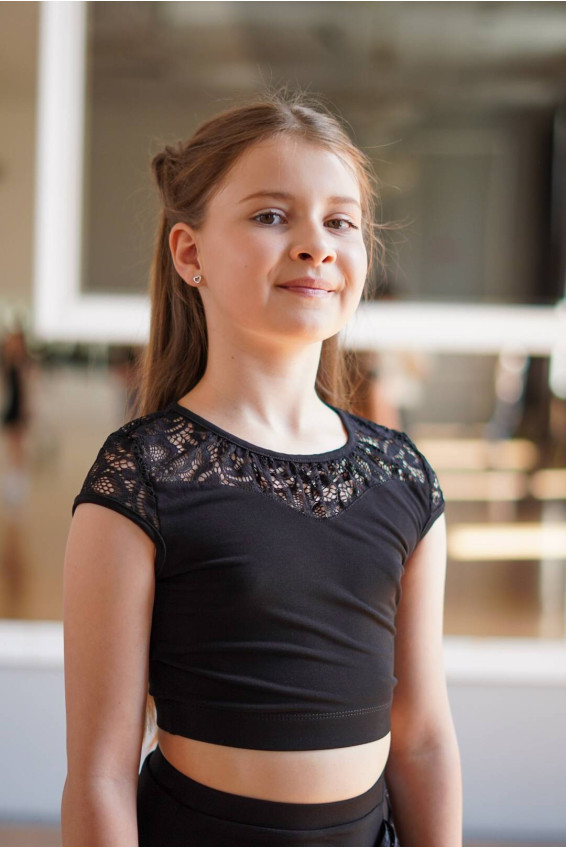 Топ TP922-11 для дівчинки, чорний, масло, гіпюр