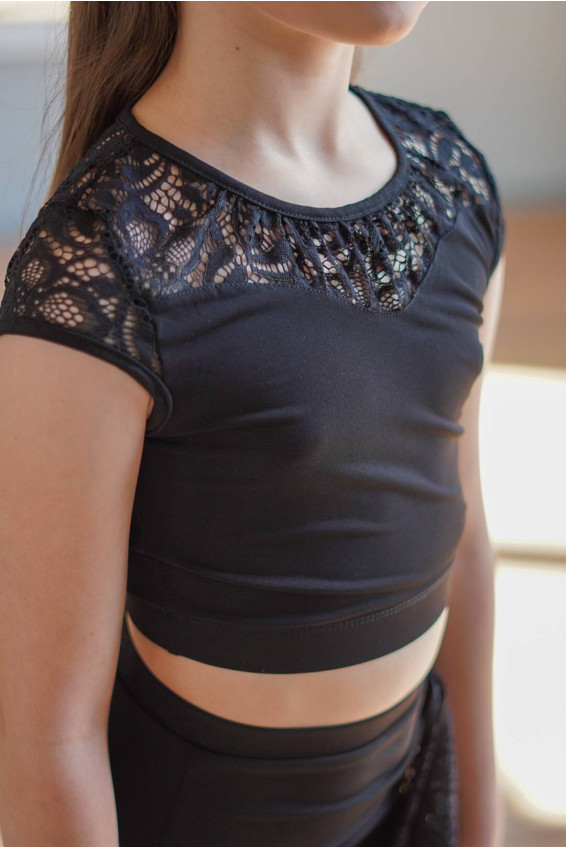 Топ TP922-11 для дівчинки, чорний, масло, гіпюр