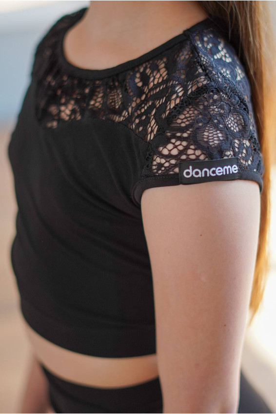 Топ TP922-11 для дівчинки, чорний, масло, гіпюр