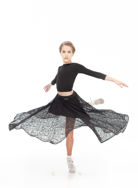 Dance Me Skirt US435-11# children's, oil/guipure+velvet/crinoline, black