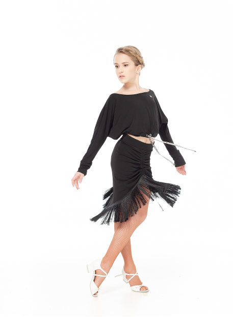 Спідниця UL784-14 для дівчинки, чорний, масло, бахрома