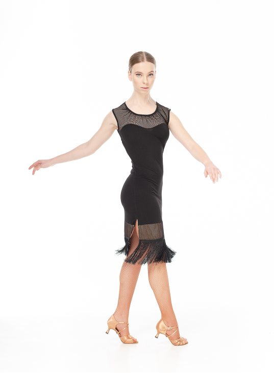 Dress PL220-17 female, Black, crepe, mesh