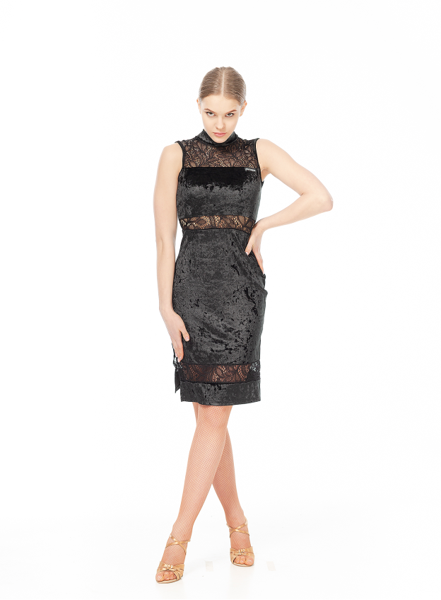 Dress PL436-13-11 female, Black, velvet, lace