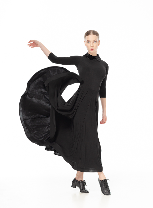 DANCEME Women's dress PS732#, crepe+Velvet+crinoline, black