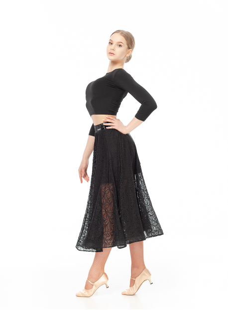 Спідниця US435-11# жіноча, чорна, масло, гіпюр+бархат