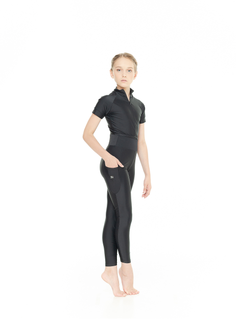 Leggings  L811 for a girl, black, matte lycra