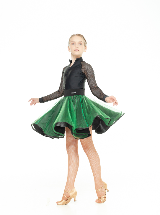 Юбка UL180# для девочки, черный/зелёный, атлас, фатин