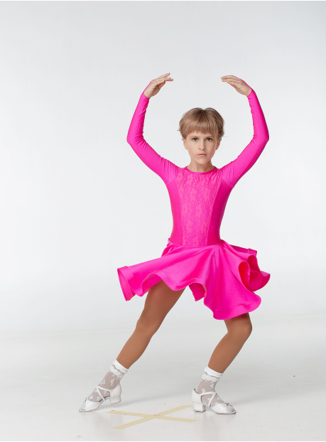 Juvenile dress BS420DR-1# for a girl, rasberry, lycra, lace