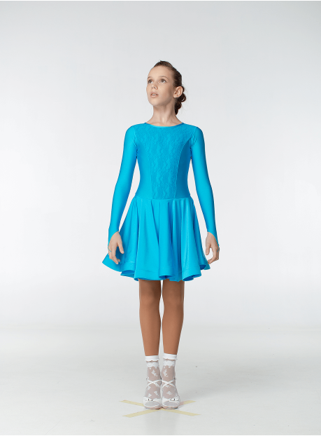 Juvenile dress BS420DR-1# for a girl, azure, lycra, lace