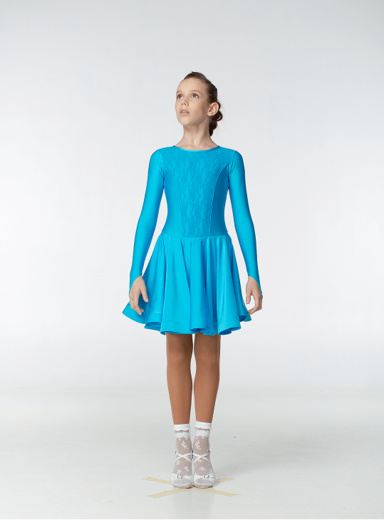 Juvenile dress BS420DR-1# for a girl, Azure, lycra, lace