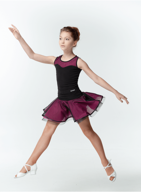 Dance Top BL335-3 for a girl, Black/pink, crepe, mesh