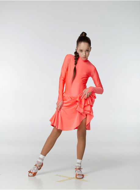 Juvenile dress BS67DR for a girl, coral neon, lycra