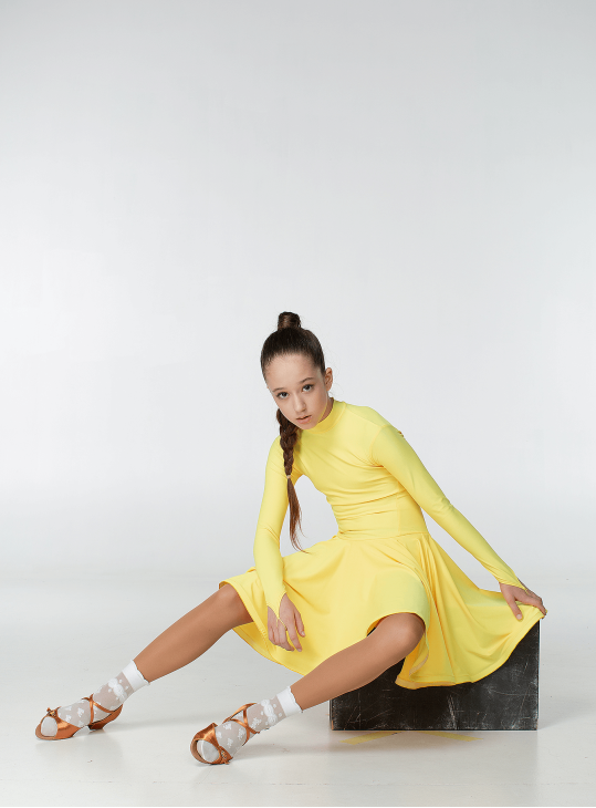 Juvenile dress BS67DR# for a girl, Yellow, matte lycra