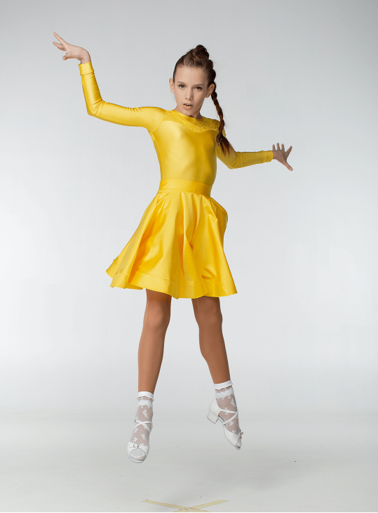Juvenile dress BS319DR-402-11# for a girl, Gold, lycra, lace