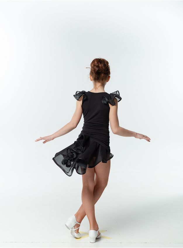 Блуза BL337-3 для девочки, черная/серая, масло, сетка