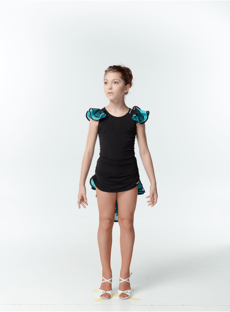 Блуза BL337-3 для девочки, черная/голубая, масло, сетка