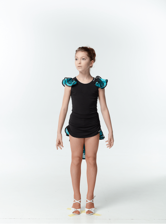 Блуза BL337-3 для дівчинки, чорна/блакитна, масло, сітка