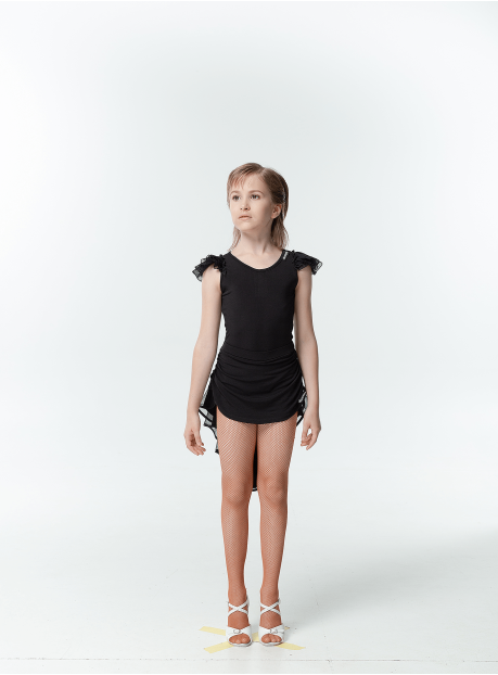 Блуза BL337-5 для девочки, черная/светло-голубая, масло, сетка