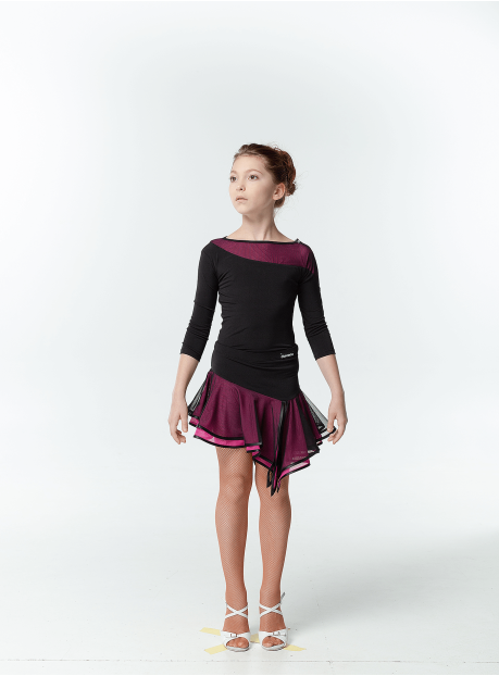 Dance Top BL411DR-3 for a girl, Black/pink, crepe, mesh
