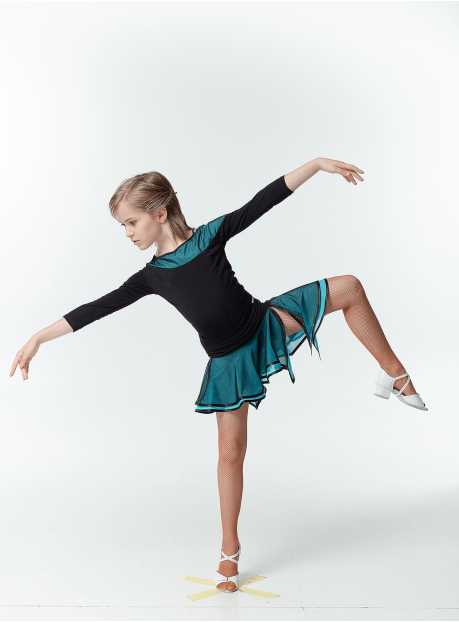 Skirt UL359-3 for a girl, Black/light blue, crepe, mesh