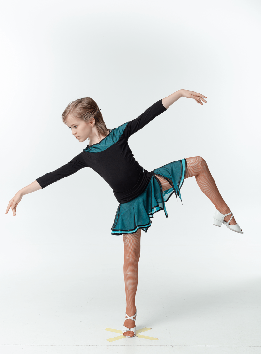 Юбка UL359-3 для девочки, черн/голуб, масло, сетка