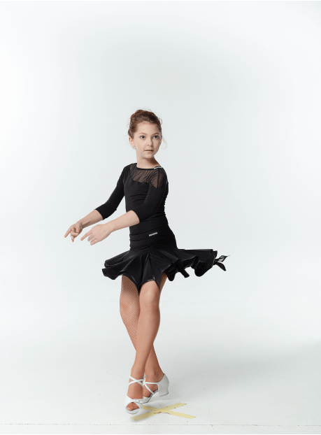 Skirt UL359 for a girl, Black, crepe, mesh