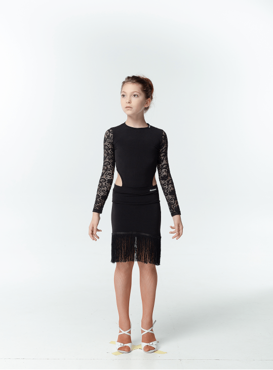 Спідниця UL725-14 для дівчинки, чорний, масло, бахрома