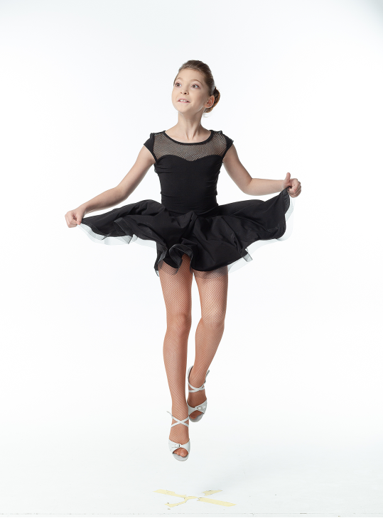 Dress PL334-17# for a girl, Black, crepe, mesh