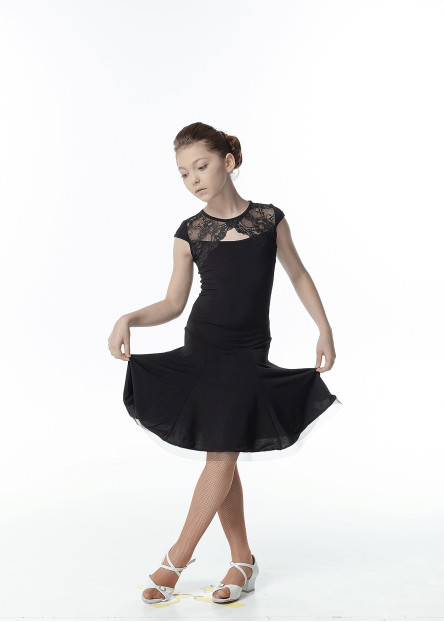 Dress PL163-4# for a girl, Black, crepe, lace
