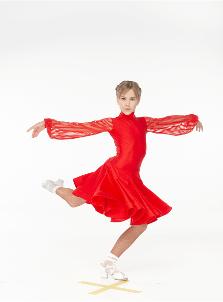 Juvenile dress S535DR-10# for a girl, red, lycra, mesh