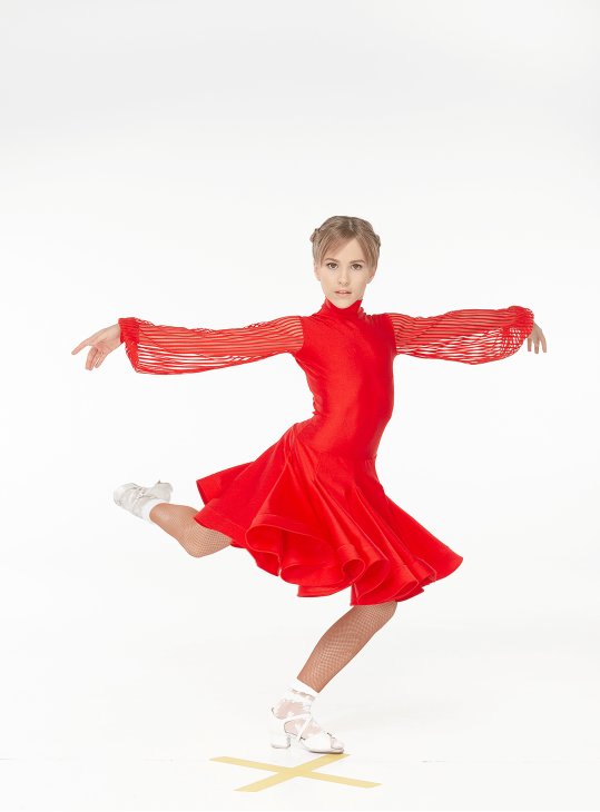 Juvenile dress S535DR-10# for a girl, Red, lycra, mesh